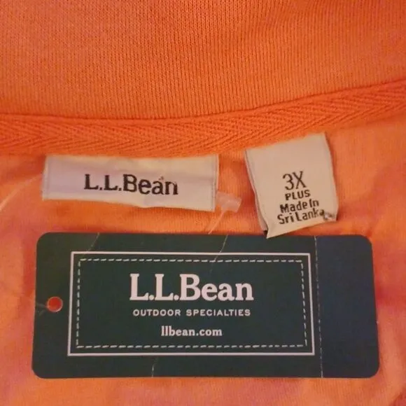 L.L.Bean Warm Coral 1/4 Zipper Pull   Over Quilted Long Sleeve Sweater. …