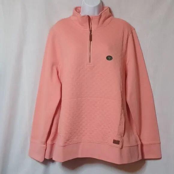 L.L.Bean Warm Coral 1/4 Zipper Pull   Over Quilted Long Sleeve Sweater. …