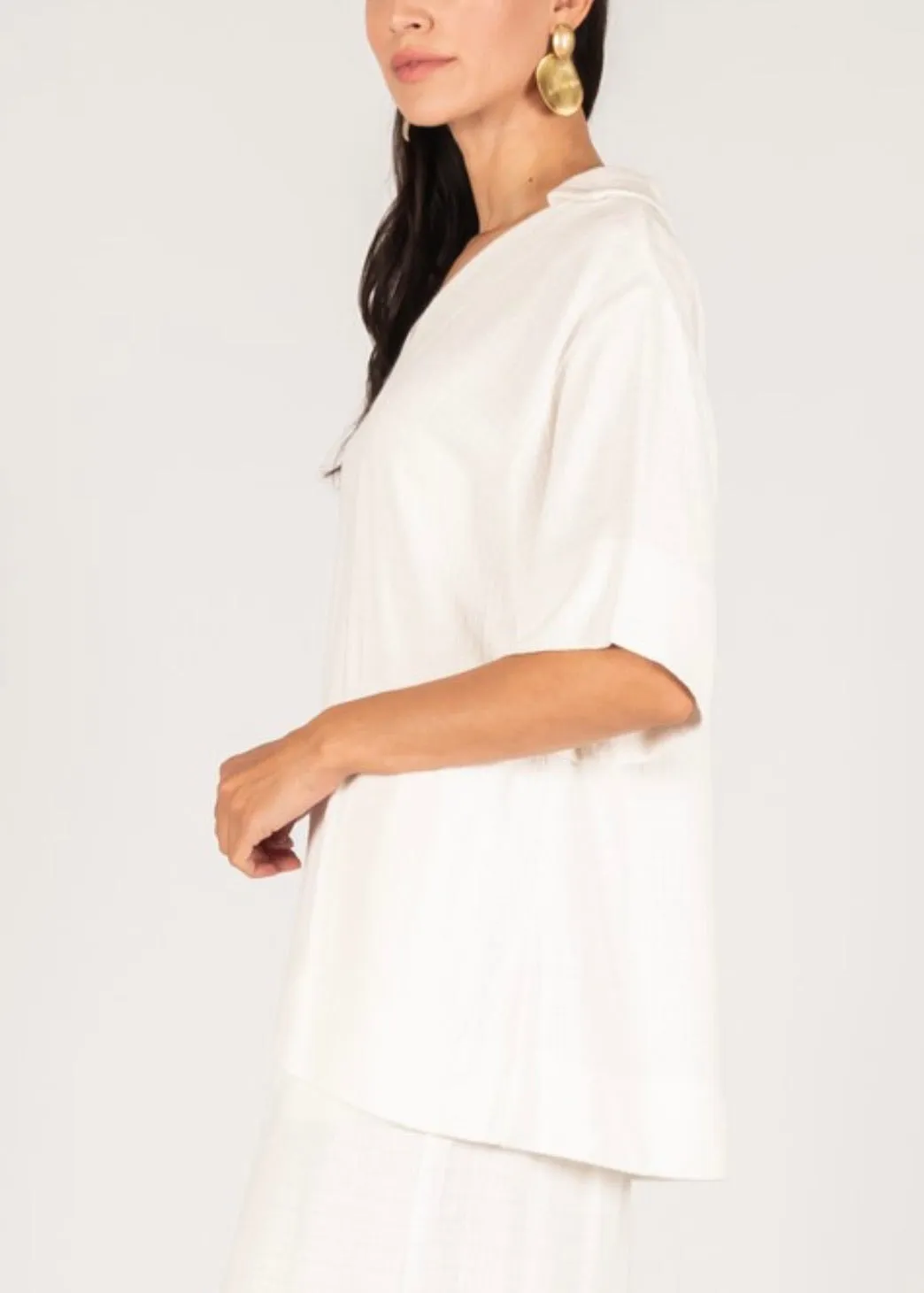 London Linen Collared Short Sleeve Top