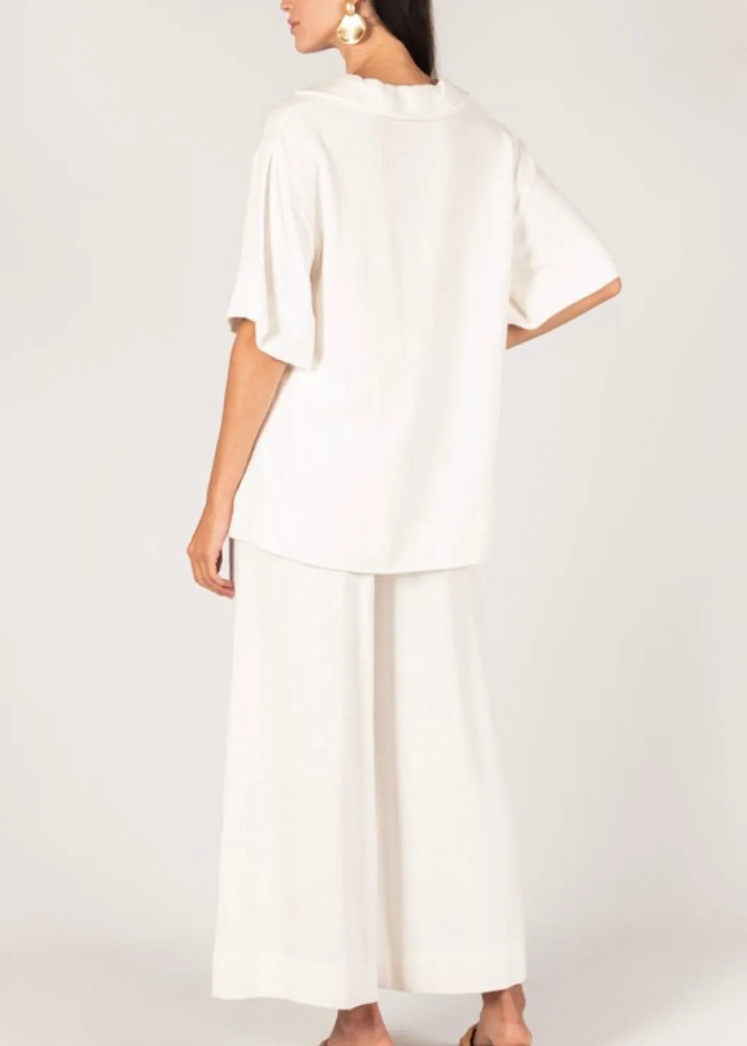 London Linen Collared Short Sleeve Top