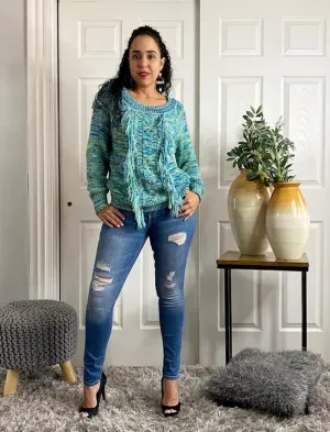 Long Sleeve Fringe Tassel Front Sweater