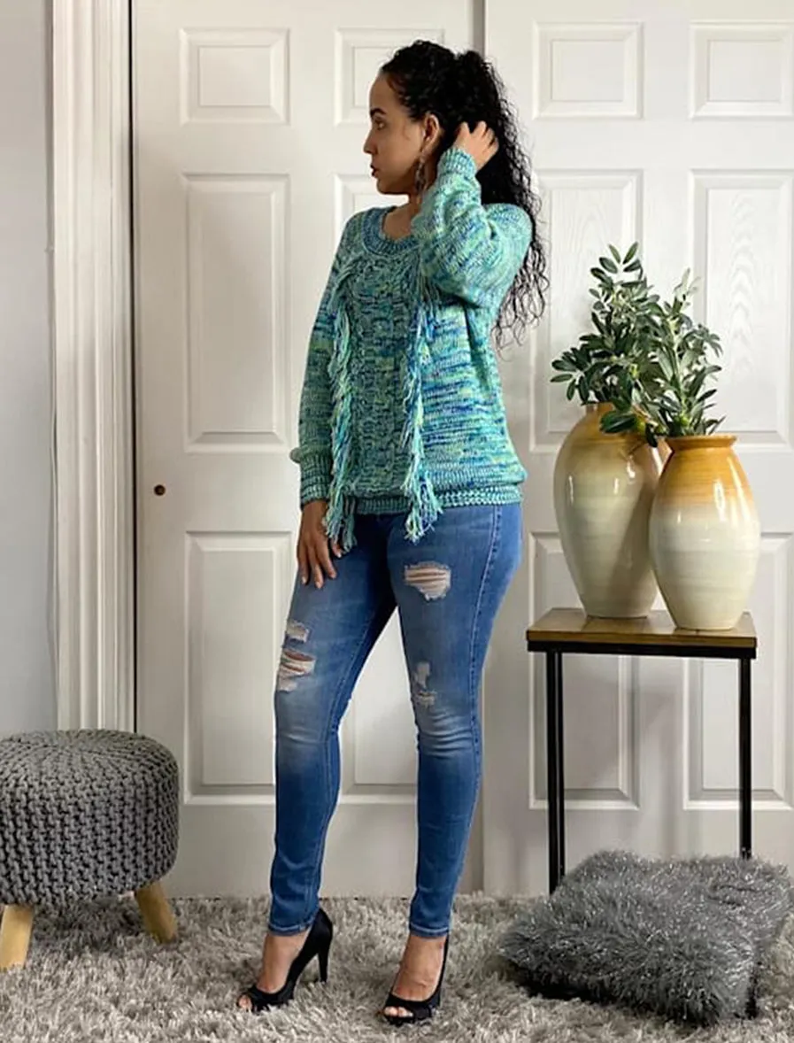 Long Sleeve Fringe Tassel Front Sweater