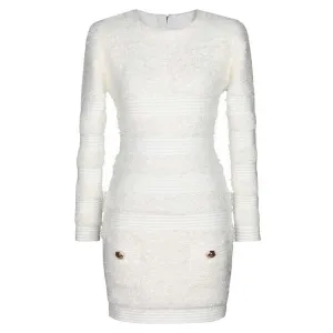 Long Sleeves Tailored Mini Dress in Textured Horsehair Fabric