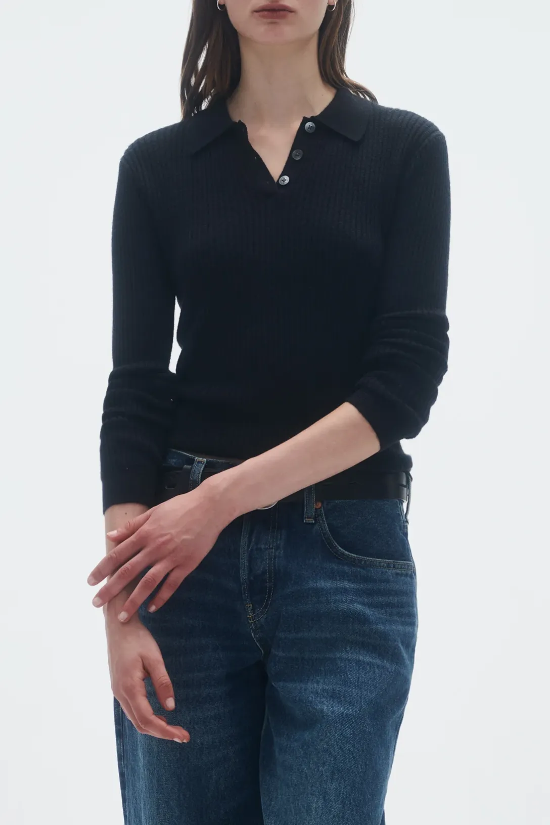 LS Shrunken Polo In Cashmere | Black