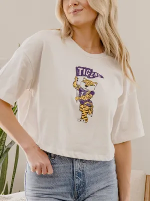 LSU Tigers Mascot Flag Off White Cropped Tee
