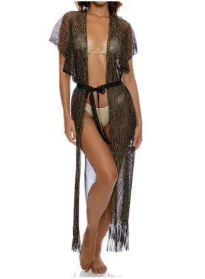 Luli Fama Finge Long Caftan - Black Gold