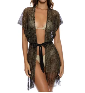 Luli Fama Finge Short Caftan - Black Gold