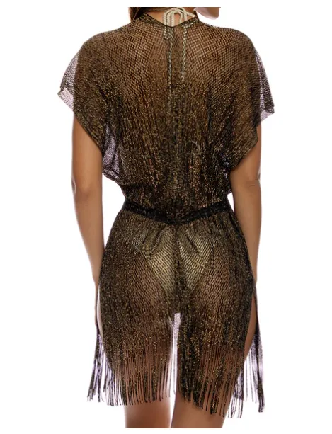 Luli Fama Finge Short Caftan - Black Gold