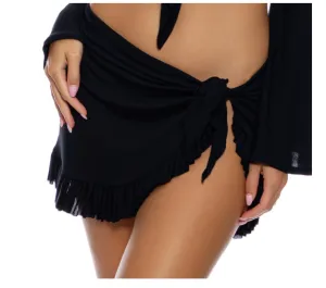 Luli Fama Ruffle Sarong Mini Skirt - Black