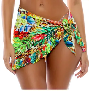 Luli Fama Ruffled Sarong Mini Skirt Lush Horizons - Multicolor