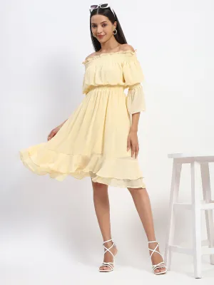Madame Off Shoulder Yellow Tiered Midi Dress