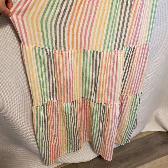 Marine Layer Dress Womens Large Corinne Striped Rainbow Cotton Gauze Tiered Maxi