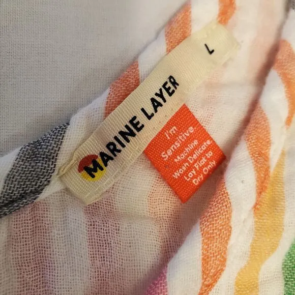 Marine Layer Dress Womens Large Corinne Striped Rainbow Cotton Gauze Tiered Maxi