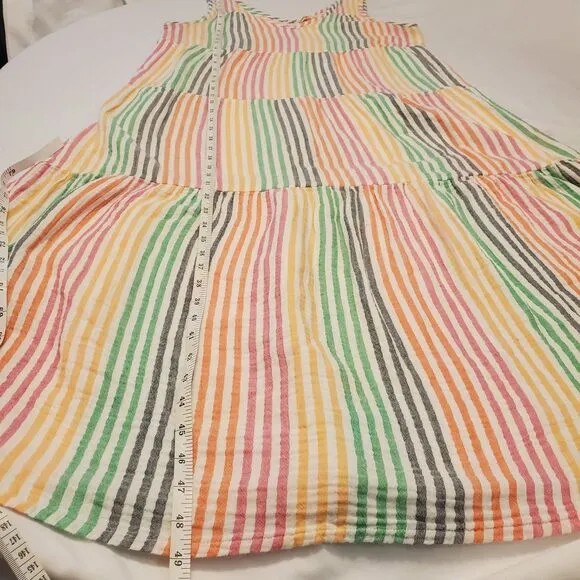Marine Layer Dress Womens Large Corinne Striped Rainbow Cotton Gauze Tiered Maxi