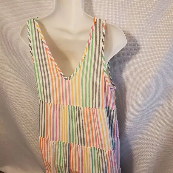 Marine Layer Dress Womens Large Corinne Striped Rainbow Cotton Gauze Tiered Maxi