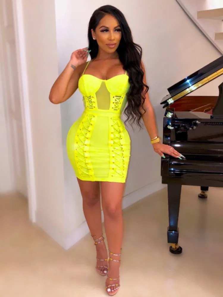 Mesh Lacing Bandage Dress
