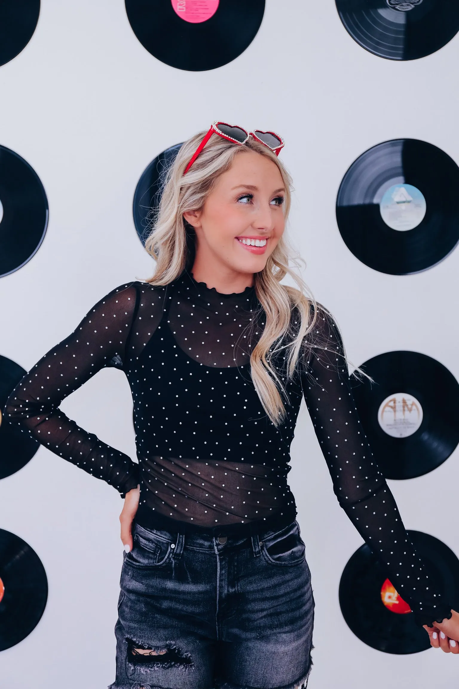 Midnight Sparkle Mesh Crop Top - Black