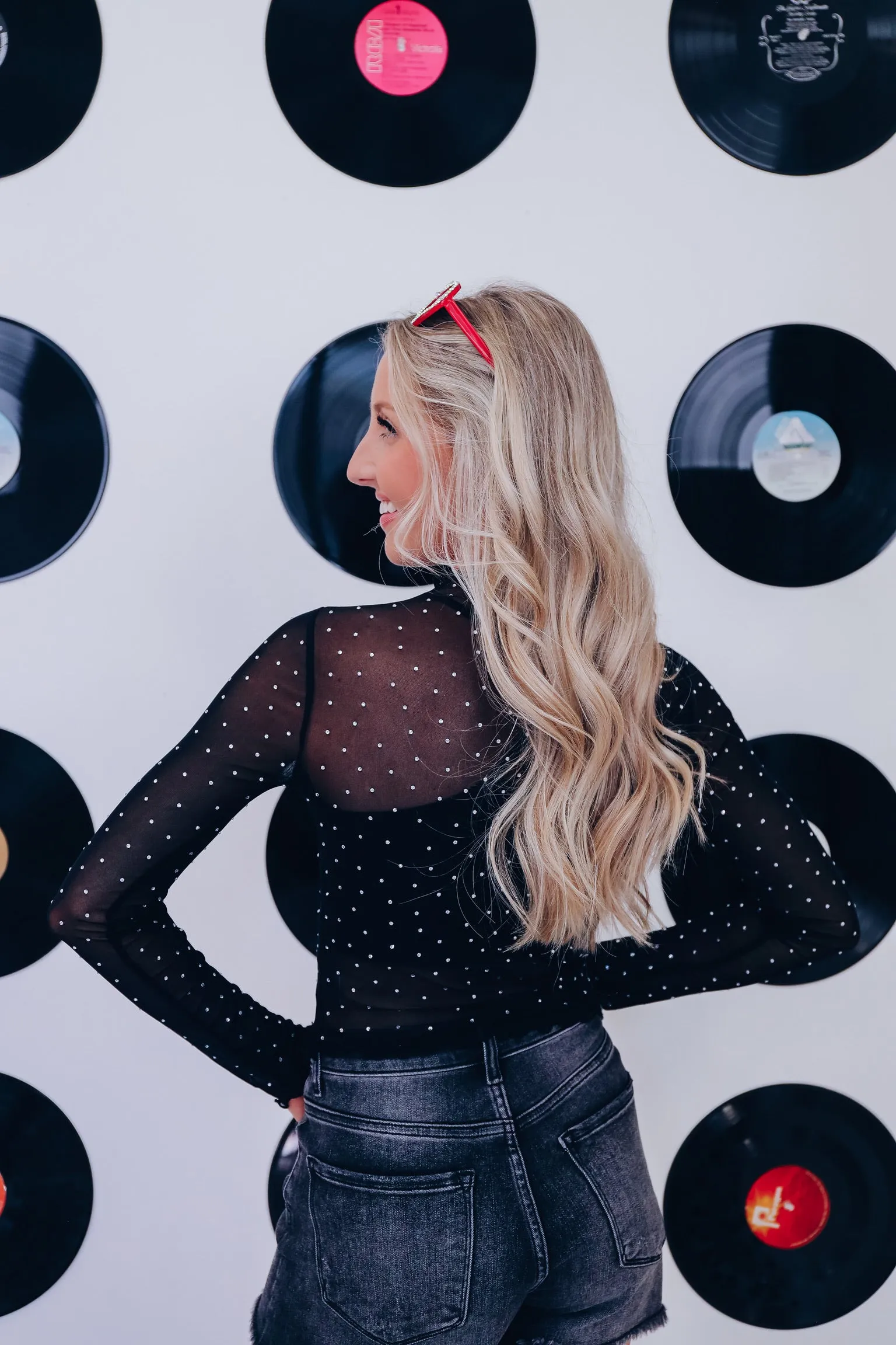 Midnight Sparkle Mesh Crop Top - Black