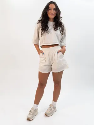 Miou Muse Cool Soft Fabric Shorts - Ecru