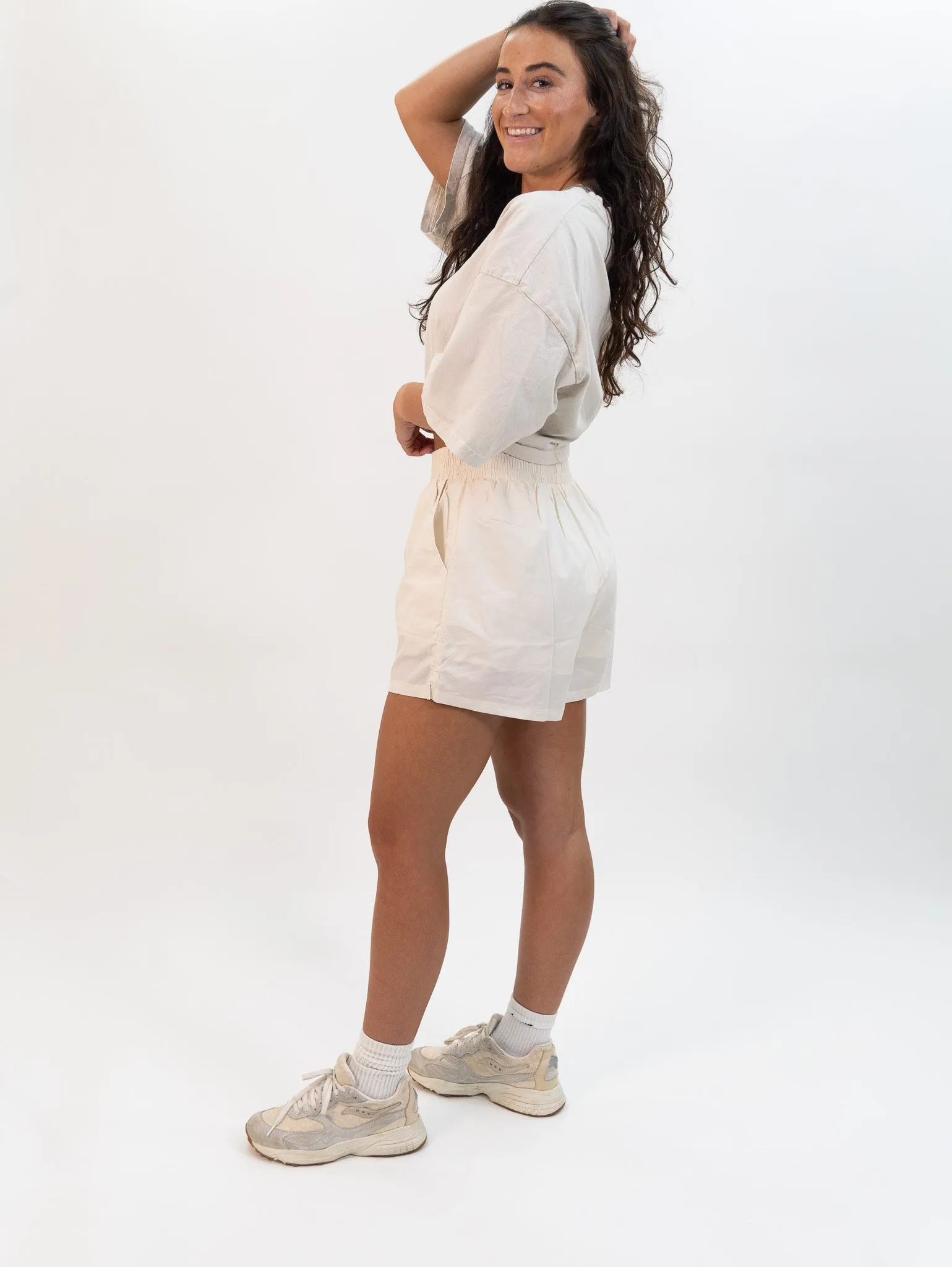 Miou Muse Cool Soft Fabric Shorts - Ecru