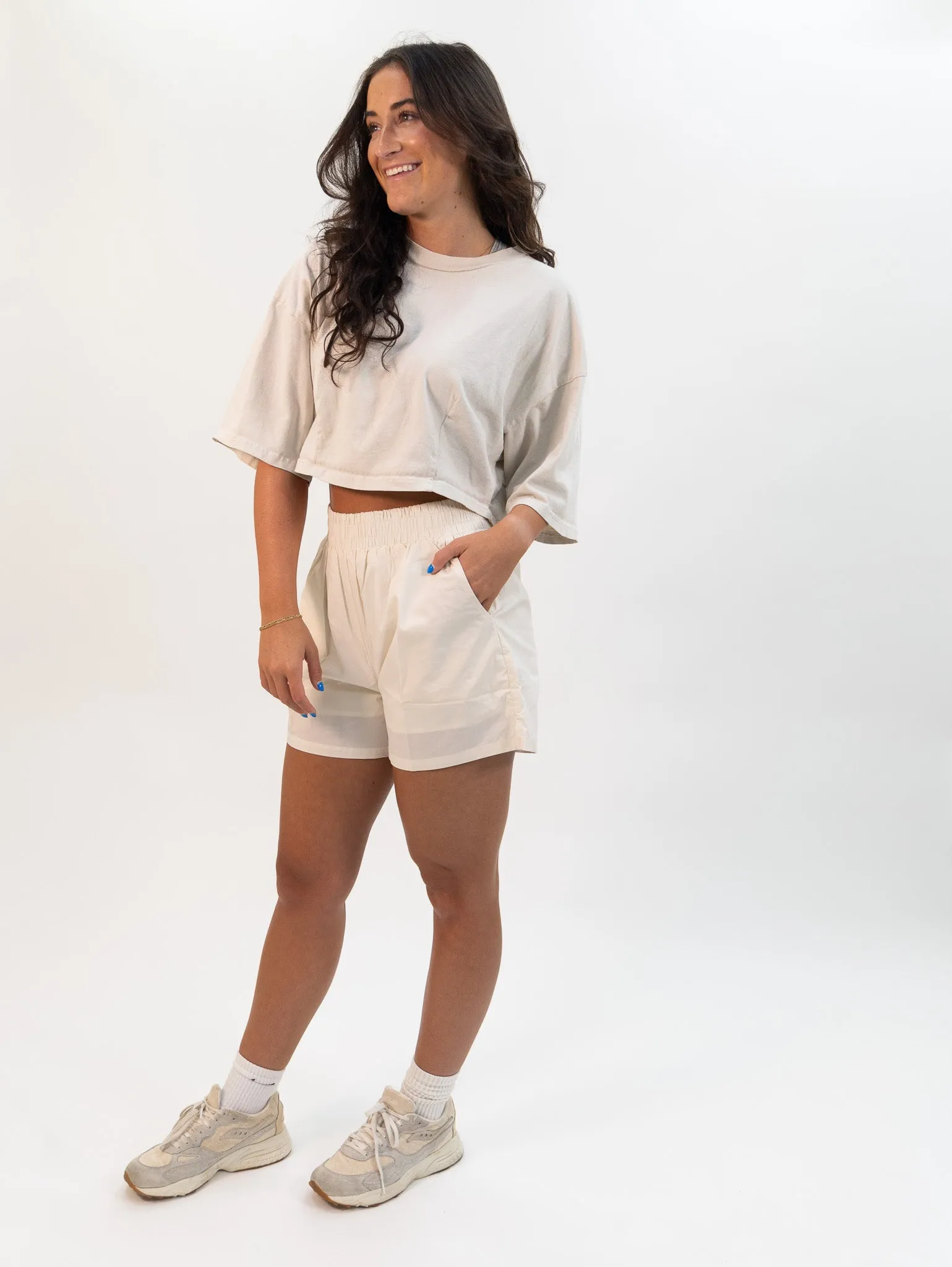 Miou Muse Cool Soft Fabric Shorts - Ecru