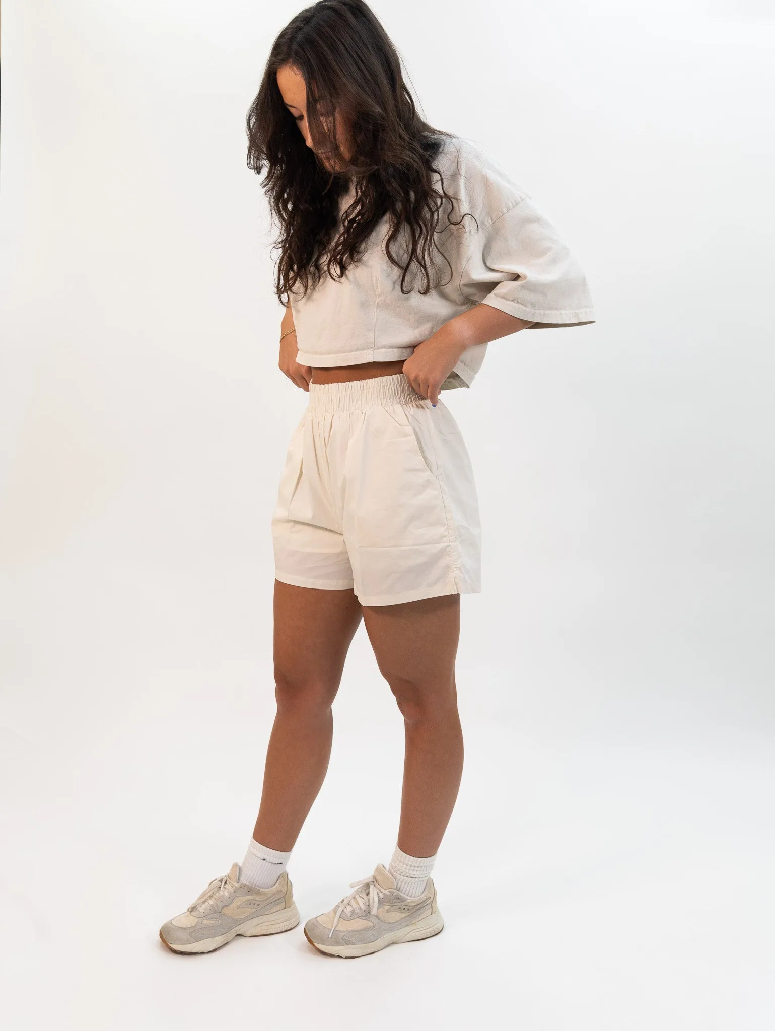 Miou Muse Cool Soft Fabric Shorts - Ecru