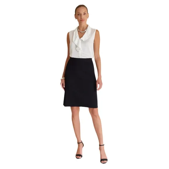 MISOOK | Straight Knit Skirt Black Below The Knee Pull On Elastic Waist