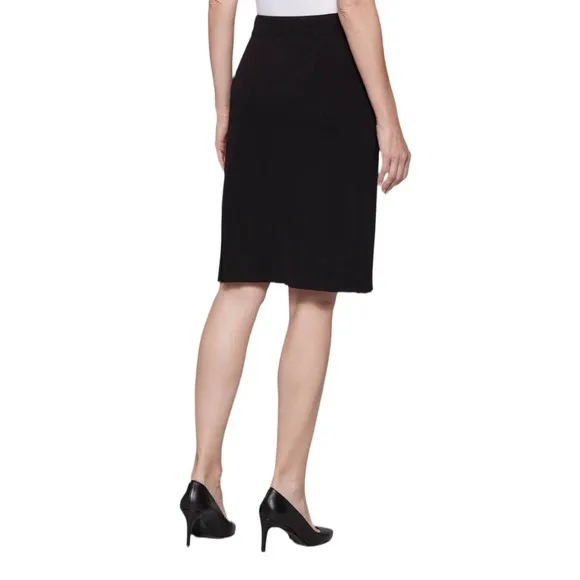 MISOOK | Straight Knit Skirt Black Below The Knee Pull On Elastic Waist