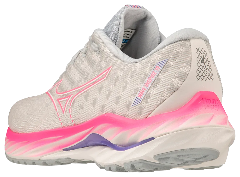 Mizuno Women's Wave Inspire 19 - Snow White/Sakura Glow/Purple Punch