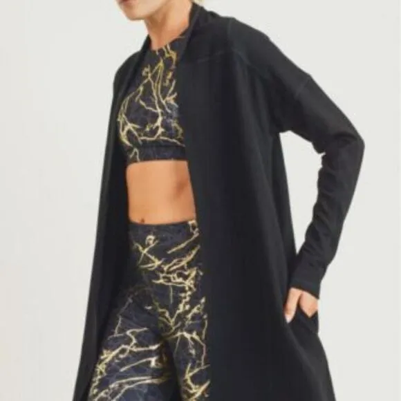 Mono B Split Back Longline Open Cardigan Long Sleeve Black Women's Size Small