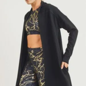 Mono B Split Back Longline Open Cardigan Long Sleeve Black Women's Size Small
