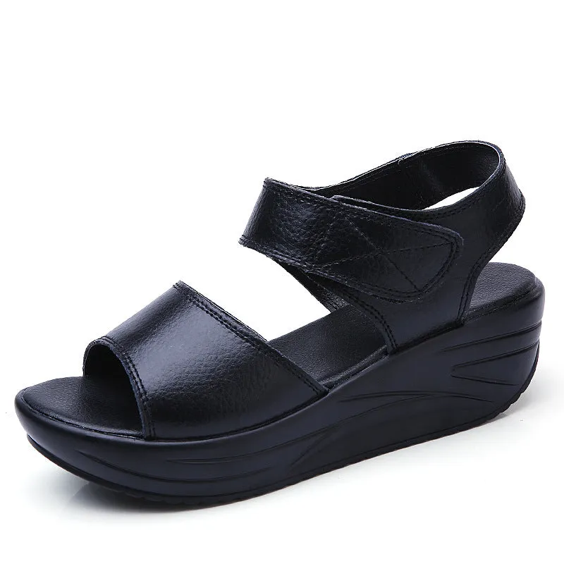 Mother Ladies Female Genuine Leather Platform Hook Loop Casual Summer Cool Beach AM-9018