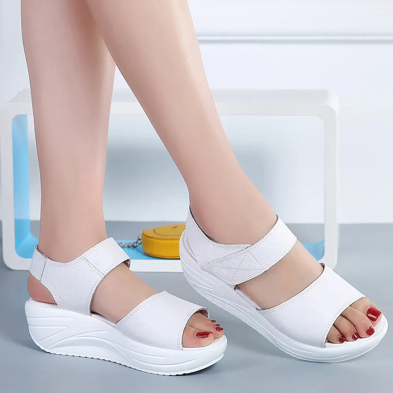 Mother Ladies Female Genuine Leather Platform Hook Loop Casual Summer Cool Beach AM-9018