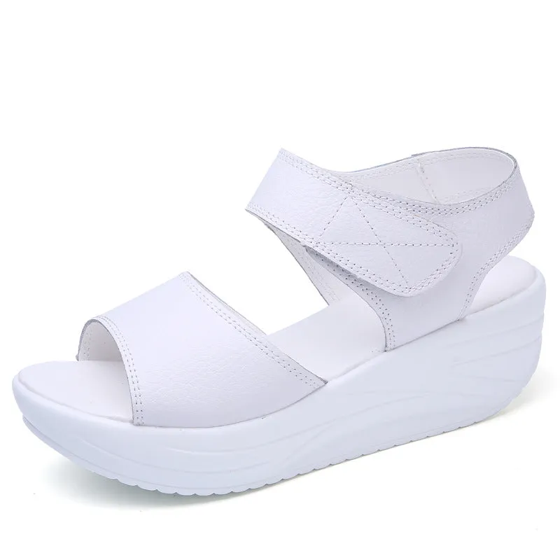 Mother Ladies Female Genuine Leather Platform Hook Loop Casual Summer Cool Beach AM-9018