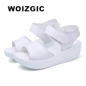 Mother Ladies Female Genuine Leather Platform Hook Loop Casual Summer Cool Beach AM-9018