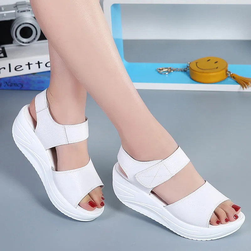 Mother Ladies Female Genuine Leather Platform Hook Loop Casual Summer Cool Beach AM-9018