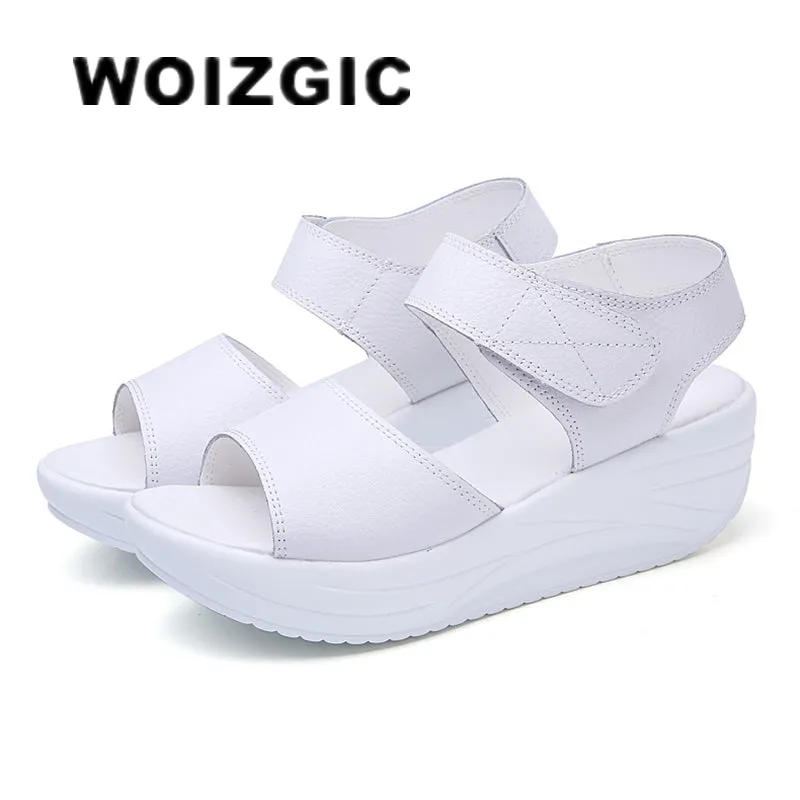 Mother Ladies Female Genuine Leather Platform Hook Loop Casual Summer Cool Beach AM-9018