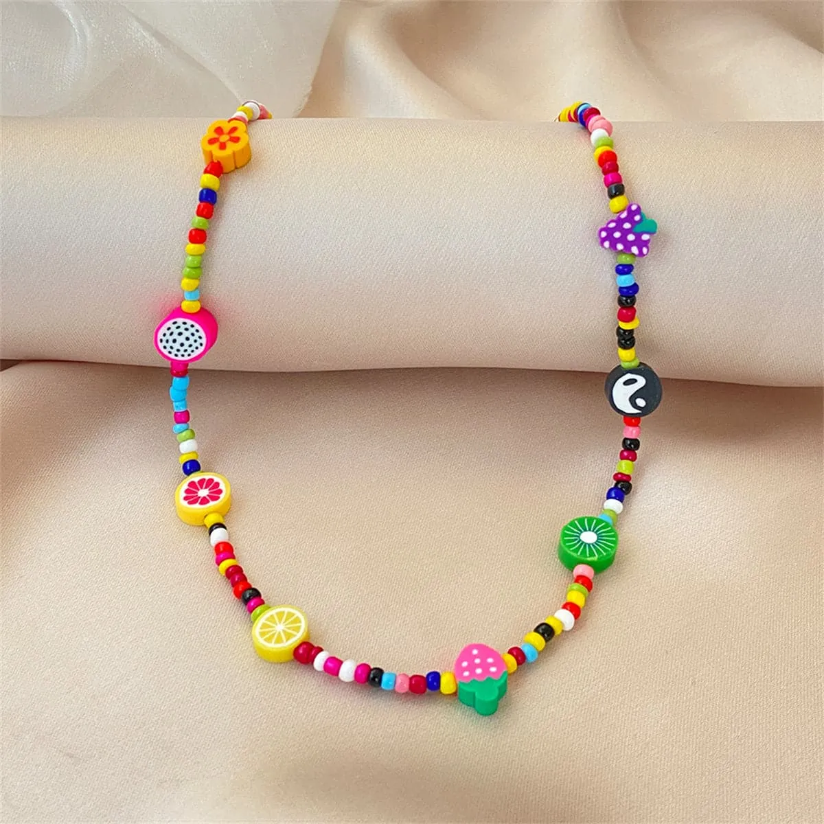Mulitcolor Howlite & Polymer Clay 18K Gold-Plated Fruit Beaded Necklace