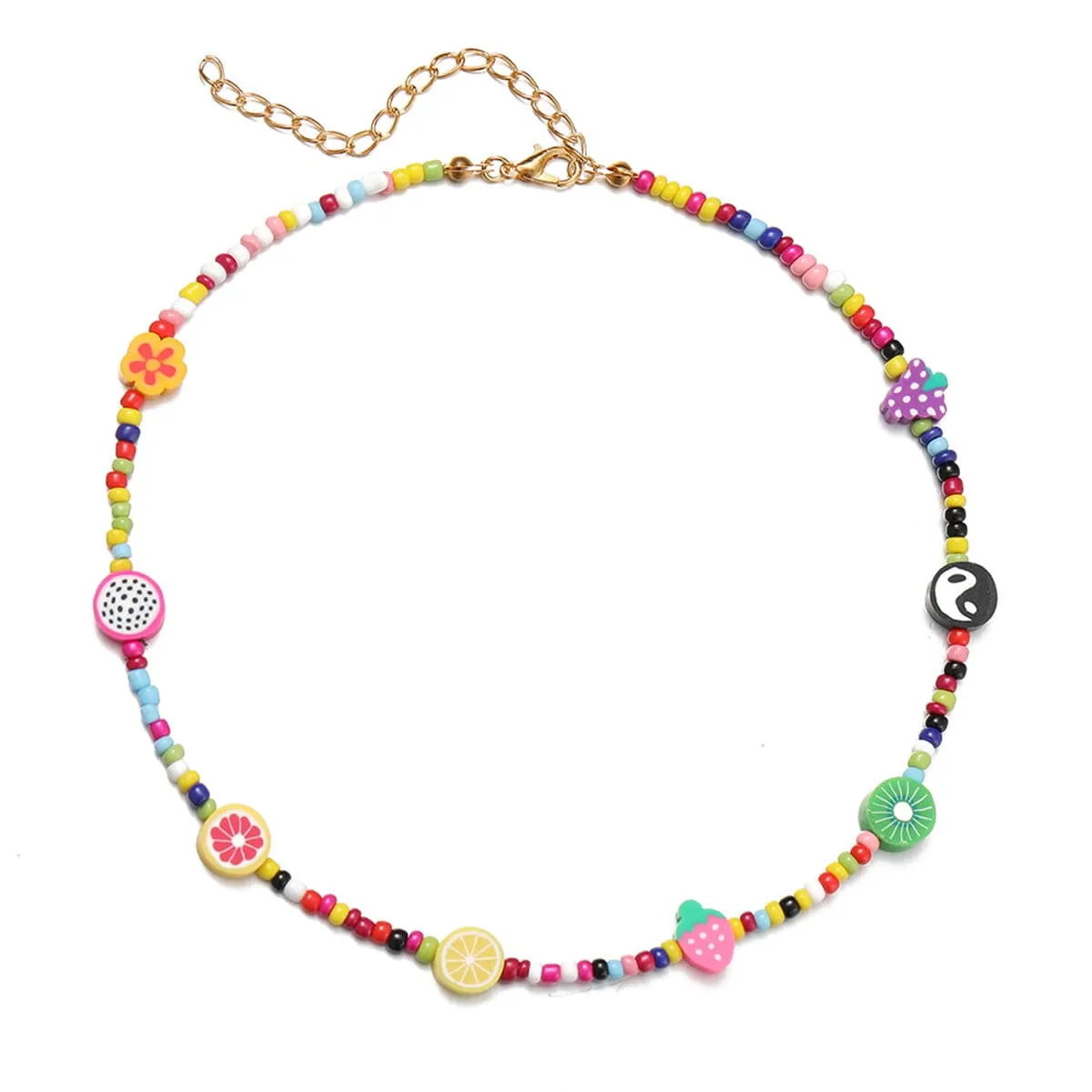 Mulitcolor Howlite & Polymer Clay 18K Gold-Plated Fruit Beaded Necklace