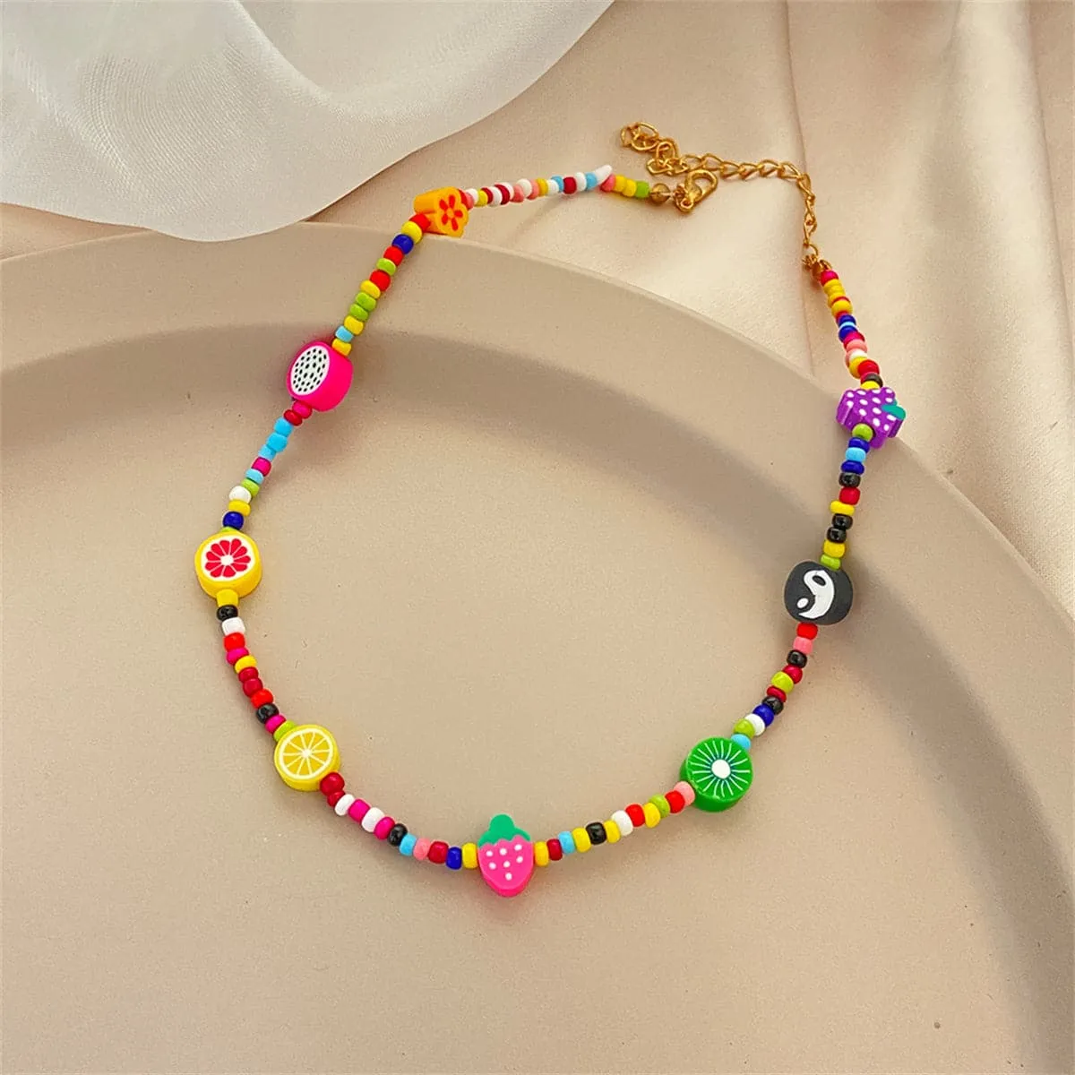 Mulitcolor Howlite & Polymer Clay 18K Gold-Plated Fruit Beaded Necklace