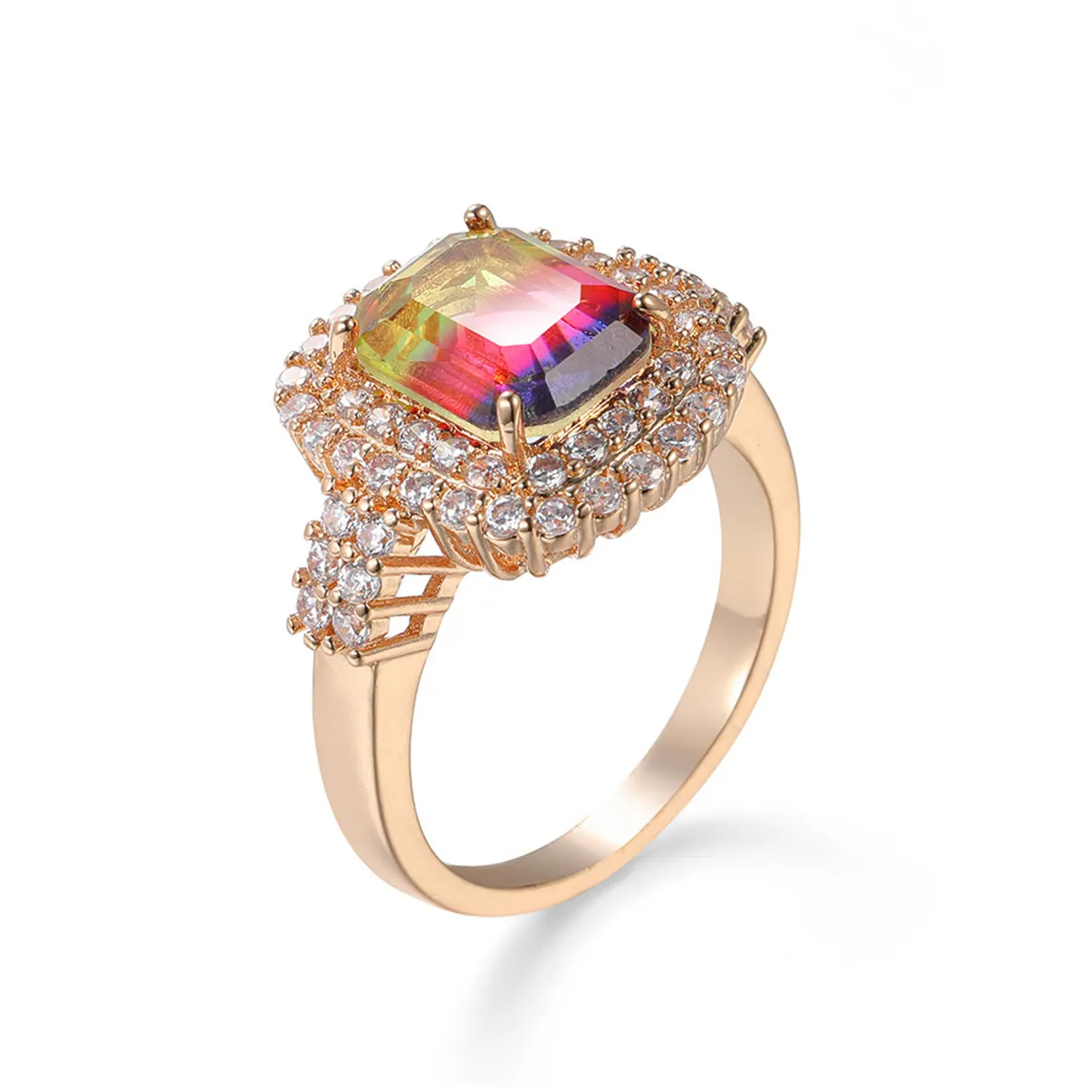 Multicolor Crystal & Cubic Zirconia Radiant-Cut Halo Ring