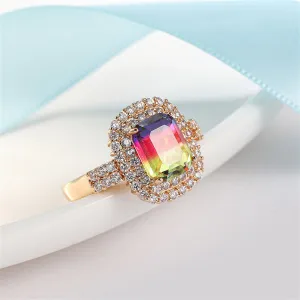 Multicolor Crystal & Cubic Zirconia Radiant-Cut Halo Ring