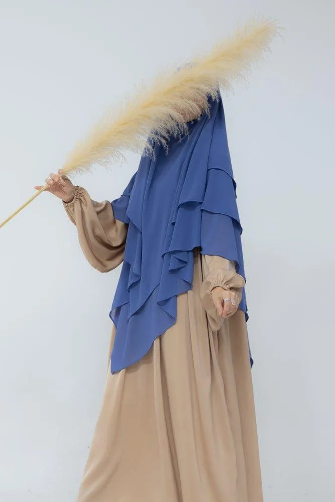 Munawara Dusty Blue three layer chiffon khimar hijab niqab