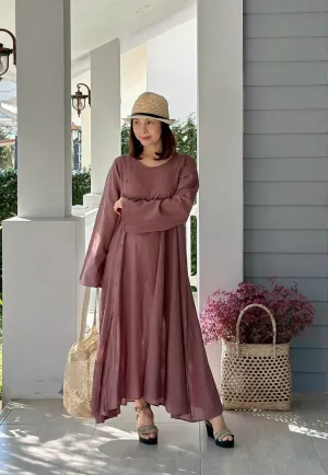 Muted Pink Raw Natural Crinkled Cotton Dress