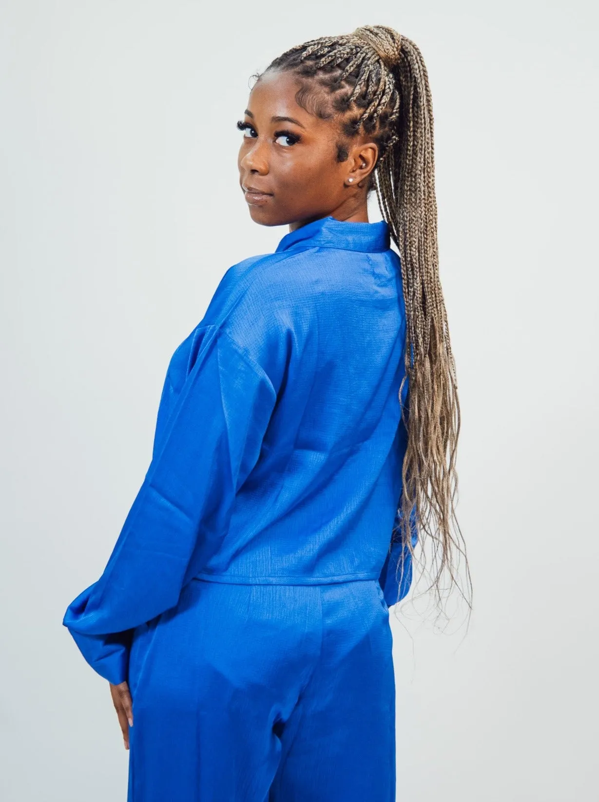 Native Youth Textured Satin Long Sleeve Shirt - Blue