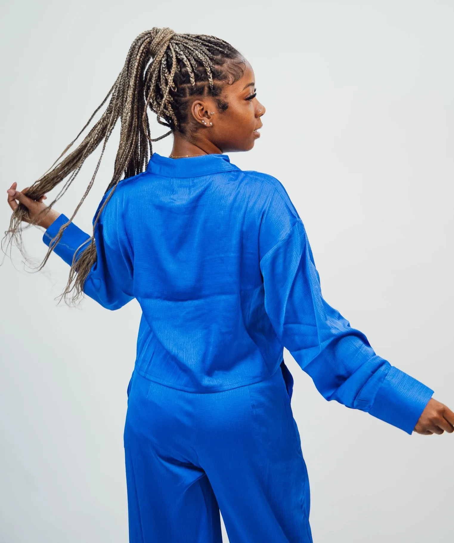 Native Youth Textured Satin Long Sleeve Shirt - Blue