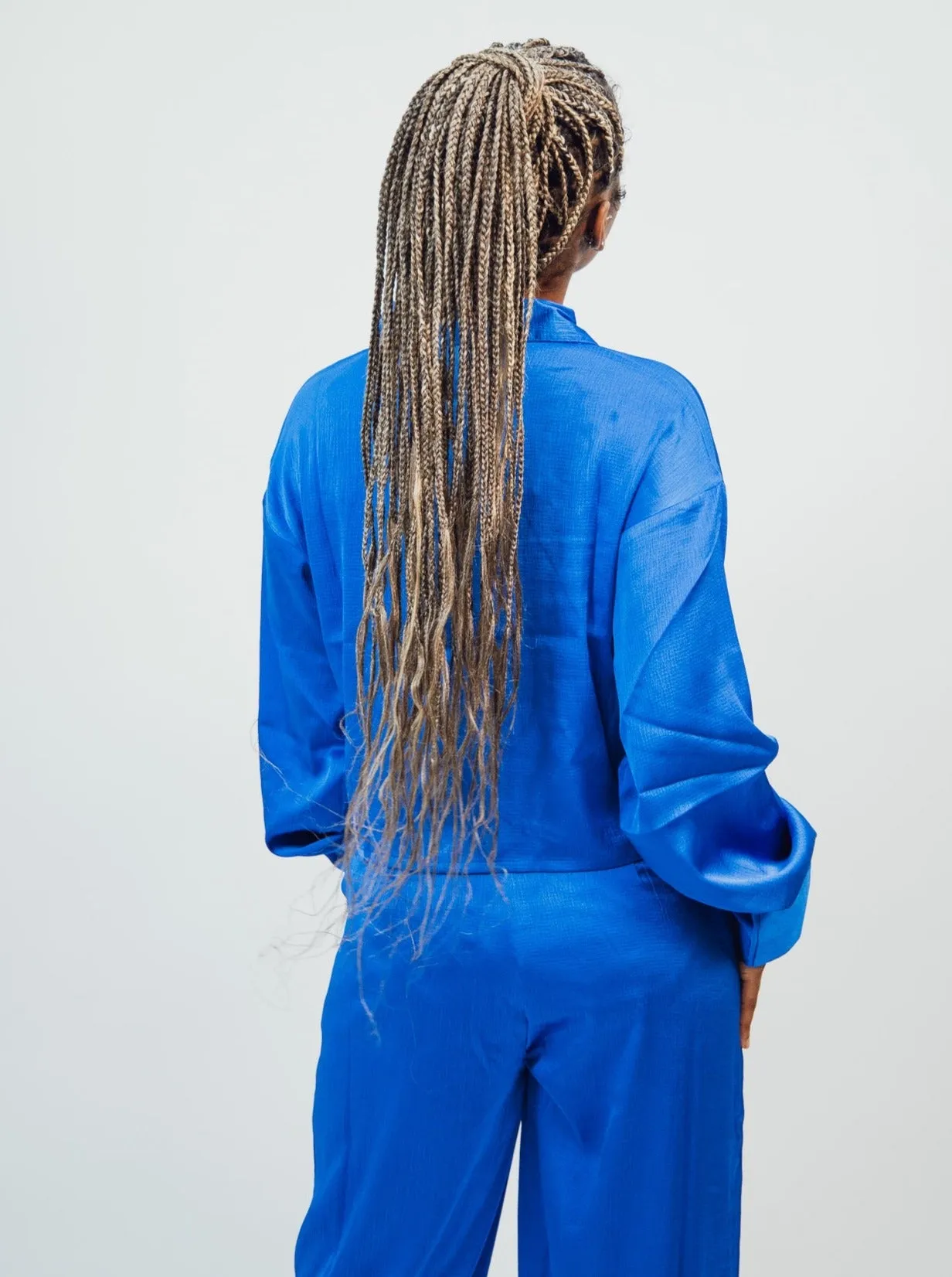 Native Youth Textured Satin Long Sleeve Shirt - Blue
