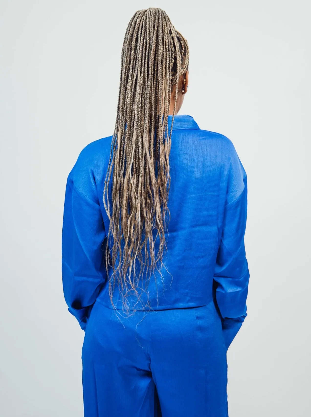 Native Youth Textured Satin Long Sleeve Shirt - Blue