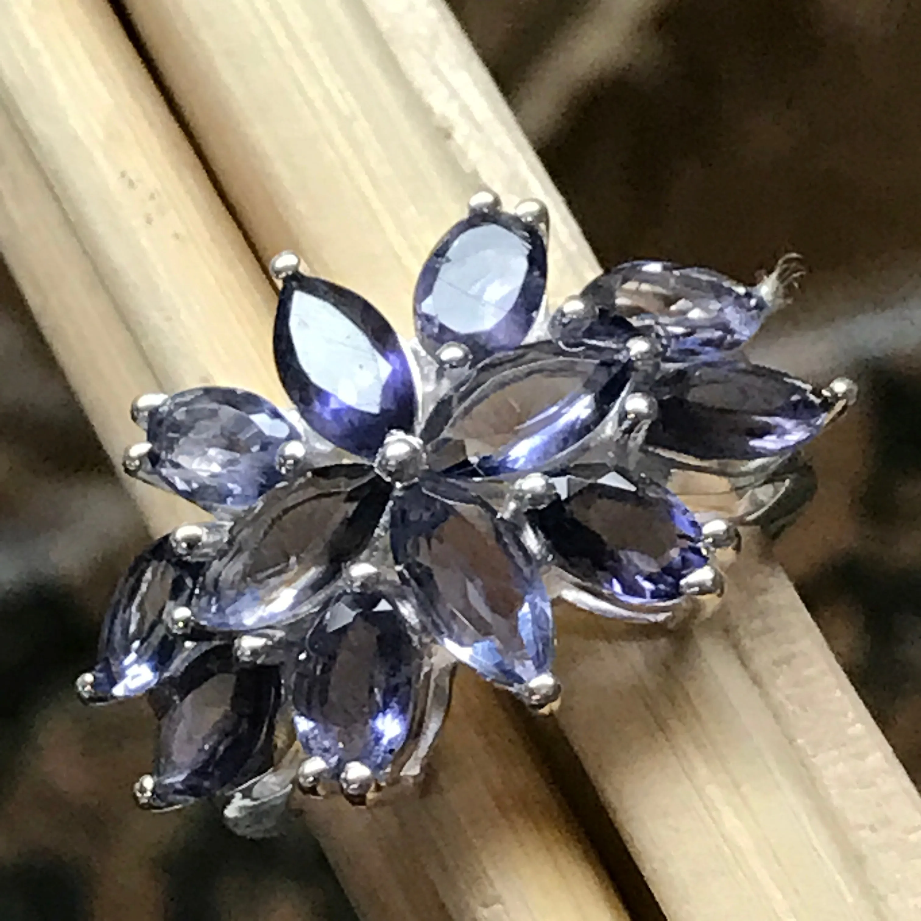 Natural 10ct Iolite 925 Solid Sterling Silver Wedding Ring Size 6, 8, 9