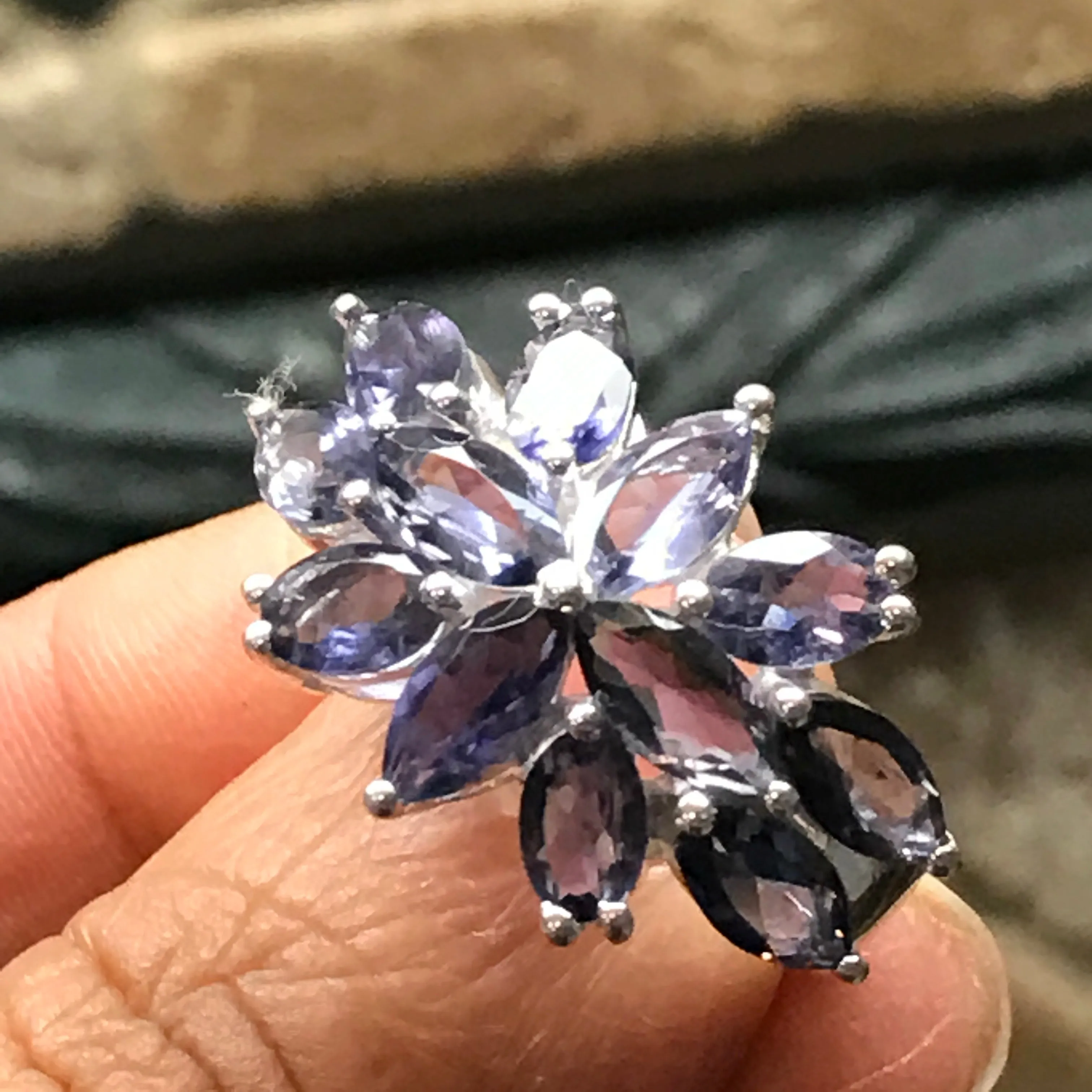 Natural 10ct Iolite 925 Solid Sterling Silver Wedding Ring Size 6, 8, 9